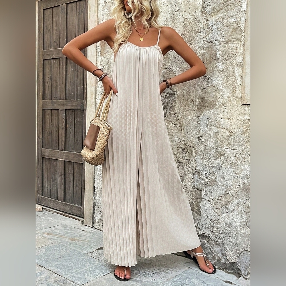 Women Solid Color Simple Spaghetti Strap Jumpsuit - Picture 5 of 9